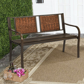 Outdoor Patio Garden Bench with Steel Frame for Park and Garden