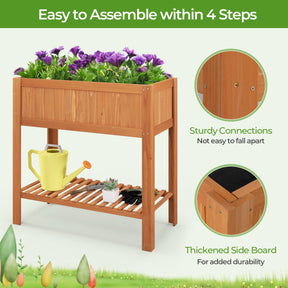 Outdoor Raised Garden Bed Fir Wood Planter Box with Bottom Storage Shelf