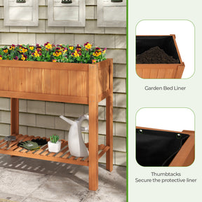 Outdoor Raised Garden Bed Fir Wood Planter Box with Bottom Storage Shelf