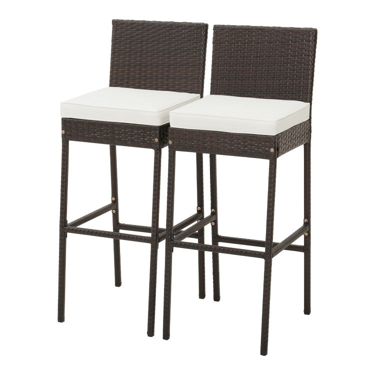 Set of 2/4 Patio Wicker Barstools with Seat Cushion and Footrest for Poolside, Backyard, and Balcony