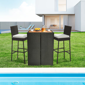 Set of 2/4 Patio Wicker Barstools with Seat Cushion and Footrest for Poolside, Backyard, and Balcony