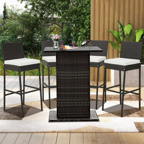 Set of 2/4 Patio Wicker Barstools with Seat Cushion and Footrest for Poolside, Backyard, and Balcony