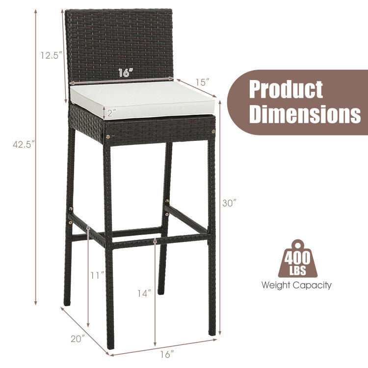 Set of 2/4 Patio Wicker Barstools with Seat Cushion and Footrest for Poolside, Backyard, and Balcony