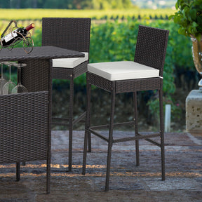 Set of 2/4 Patio Wicker Barstools with Seat Cushion and Footrest for Poolside, Backyard, and Balcony