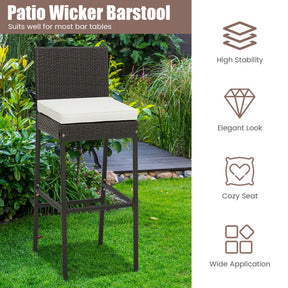 Set of 2/4 Patio Wicker Barstools with Seat Cushion and Footrest for Poolside, Backyard, and Balcony