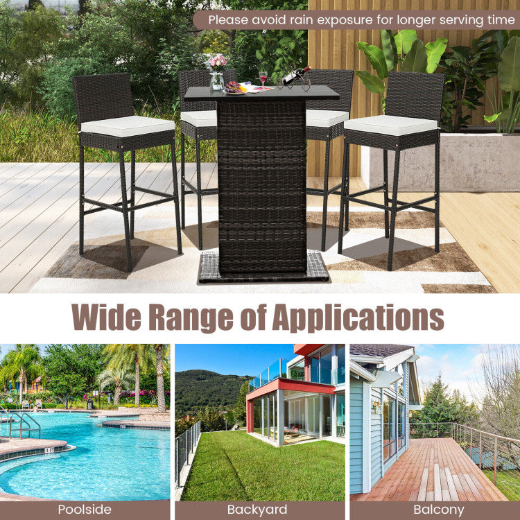 Set of 2/4 Patio Wicker Barstools with Seat Cushion and Footrest for Poolside, Backyard, and Balcony