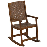 Patio Wood Rocking Chair with PU Seat and Rubber Wood Frame for Indoor and Outdoor