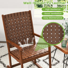 Patio Wood Rocking Chair with PU Seat and Rubber Wood Frame for Indoor and Outdoor