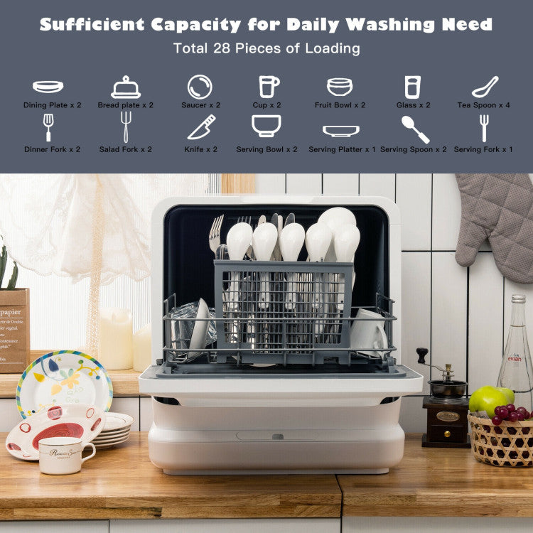 Portable Countertop Dishwasher 5 Washing Programs with 7.2L Water Tank and Child Safety Lock