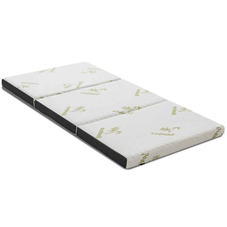 Portable Tri-fold Memory Foam Floor Mattress with Carrying Bag and Topper