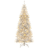 6/7 Feet Pre-Lit Artificial Silver Tinsel Xmas Tree with 790 Branch Tips and 300 LED Lights