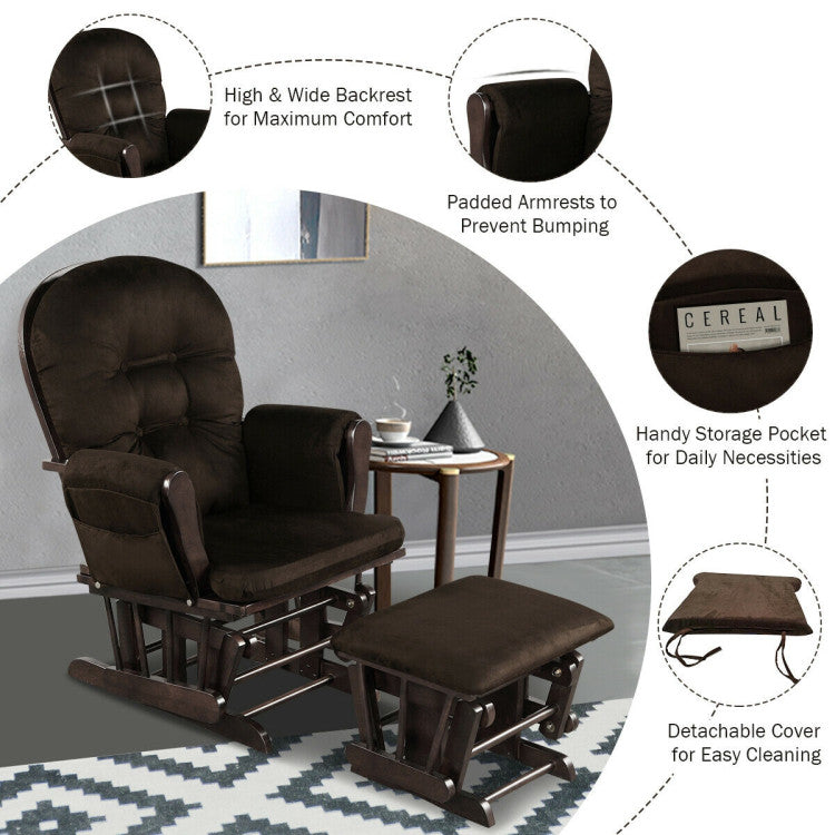 Recliners and Ottoman Set with Padded Armrests and Detachable Cushion