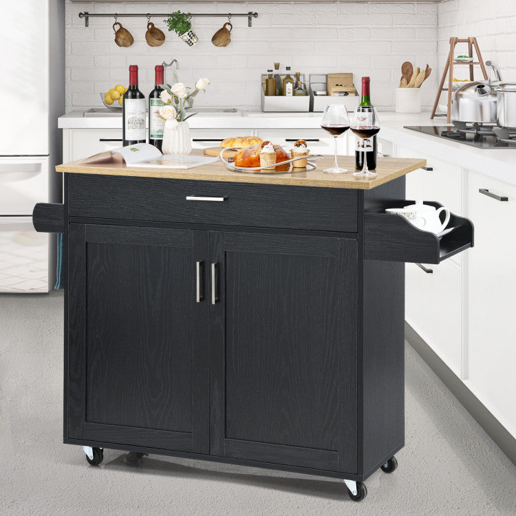 Rolling Kitchen Island Cart with  with Lockable Wheels and Spice Rack