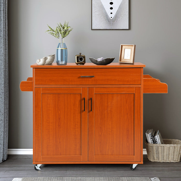 Rolling Kitchen Island Cart with  with Lockable Wheels and Spice Rack