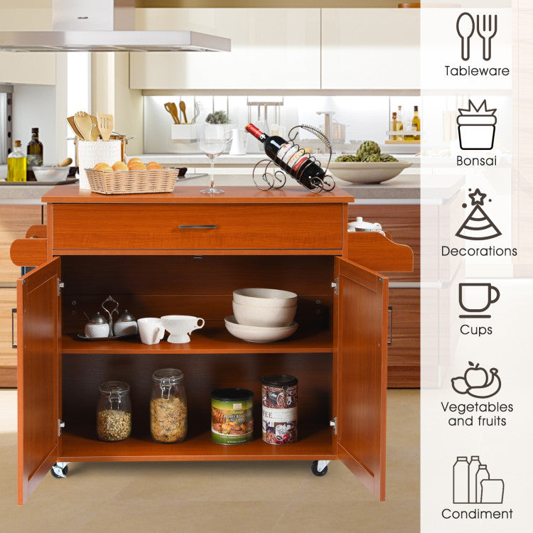 Rolling Kitchen Island Cart with  with Lockable Wheels and Spice Rack