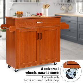 Rolling Kitchen Island Cart with  with Lockable Wheels and Spice Rack