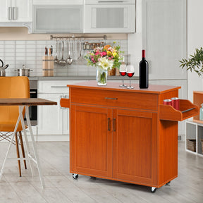 Rolling Kitchen Island Cart with  with Lockable Wheels and Spice Rack