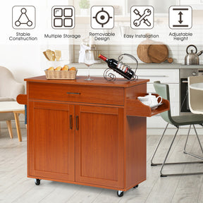 Rolling Kitchen Island Cart with  with Lockable Wheels and Spice Rack