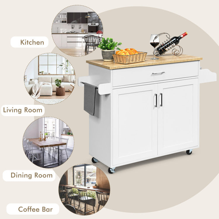 Rolling Kitchen Island Cart with  with Lockable Wheels and Spice Rack