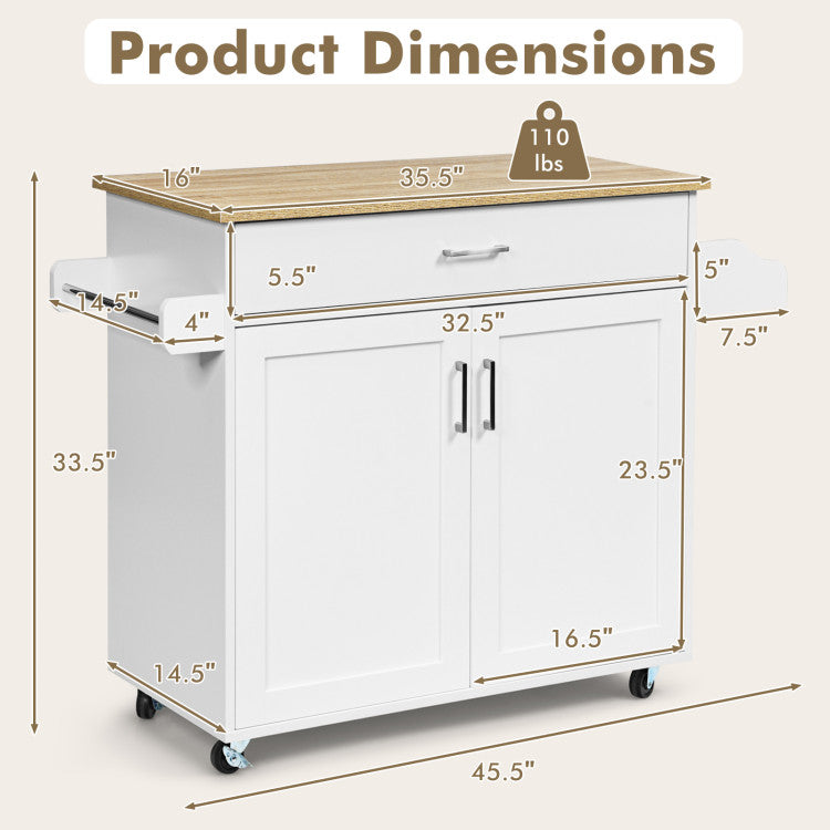 Rolling Kitchen Island Cart with  with Lockable Wheels and Spice Rack