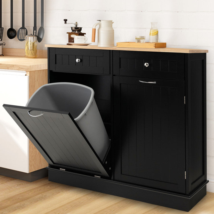 Hikidspace Rubber Wood Sideboards Kitchen Trash Cabinet with Single Trash Can Holder and Adjustable Shelf_Black