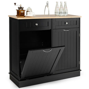 Hikidspace Rubber Wood Sideboards Kitchen Trash Cabinet with Single Trash Can Holder and Adjustable Shelf_Black