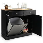 Hikidspace Rubber Wood Sideboards Kitchen Trash Cabinet with Single Trash Can Holder and Adjustable Shelf_Black