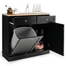 Hikidspace Rubber Wood Sideboards Kitchen Trash Cabinet with Single Trash Can Holder and Adjustable Shelf_Black