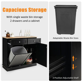 Hikidspace Rubber Wood Sideboards Kitchen Trash Cabinet with Single Trash Can Holder and Adjustable Shelf_Black