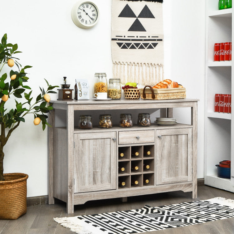 Server Buffet Sideboard with Wine Rack and Open Shelf for Kitchen, Living Room, or Restaurant