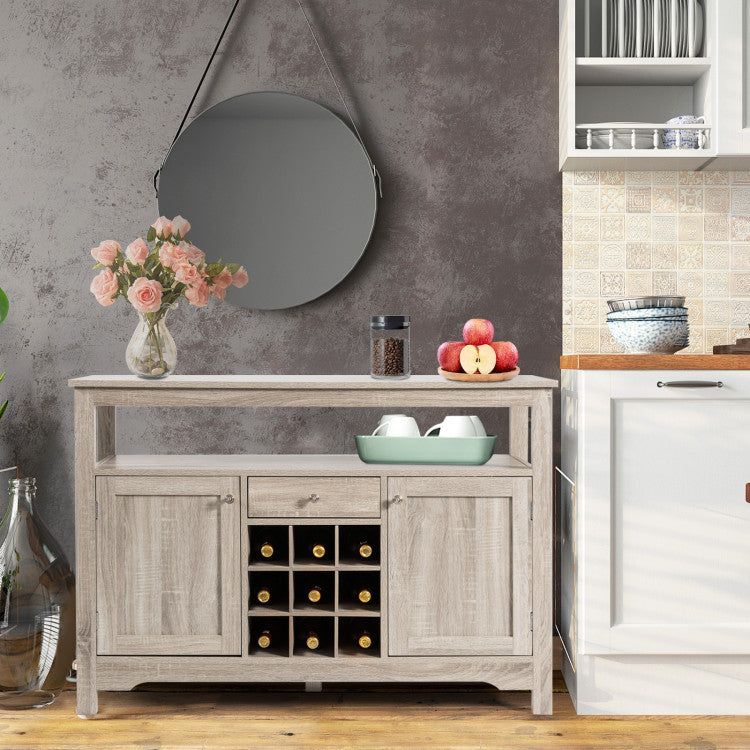 Server Buffet Sideboard with Wine Rack and Open Shelf for Kitchen, Living Room, or Restaurant