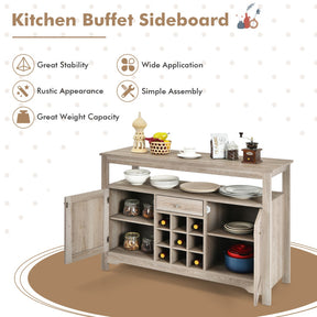 Server Buffet Sideboard with Wine Rack and Open Shelf for Kitchen, Living Room, or Restaurant