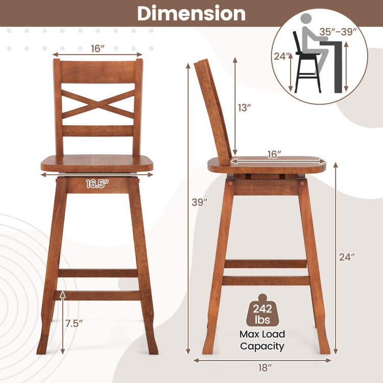 Set of 2 24/29 Inches Swivel Counter Height Stools Bar Stools with Backrest