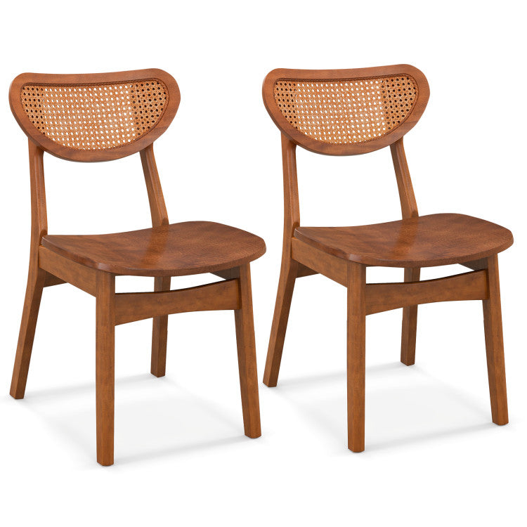 Set of 2 Farmhouse Aesthetic Wooden Dining Chair with Rattan Woven Backrest