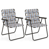 Hikidspace Set of 2 Folding Beach Chair Webbing Chair for Camping & Lawn_Coffee