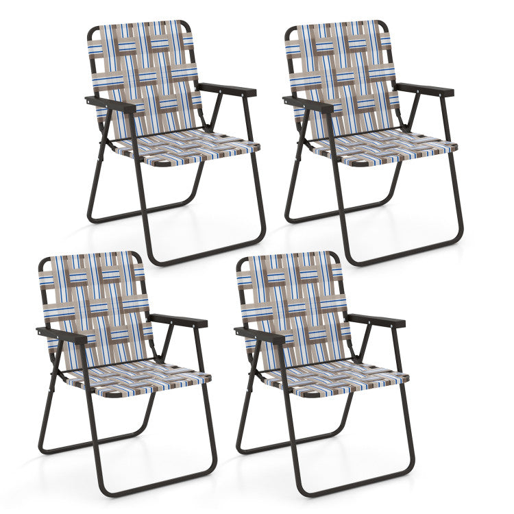 Hikidspace Set of 4 Folding Beach Chair Webbing Chair for Camping & Lawn_Coffee