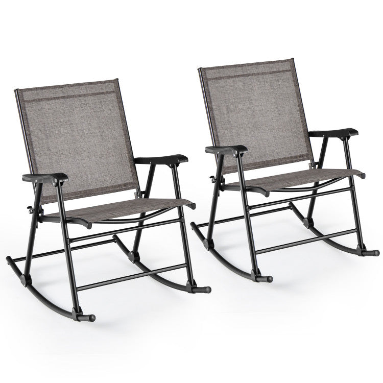 Set of 2 Folding Rocking Chair for Outdoor Patio with Breathable Seat Fabric