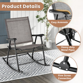 Set of 2 Folding Rocking Chair for Outdoor Patio with Breathable Seat Fabric