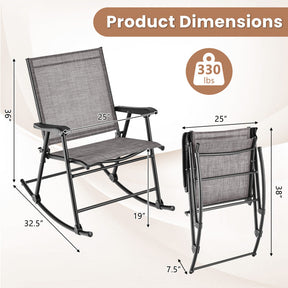 Set of 2 Folding Rocking Chair for Outdoor Patio with Breathable Seat Fabric