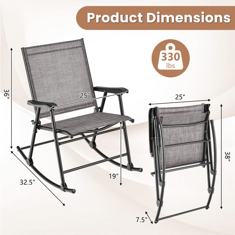 Set of 2 Folding Rocking Chair for Outdoor Patio with Breathable Seat Fabric