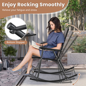 Set of 2 Folding Rocking Chair for Outdoor Patio with Breathable Seat Fabric