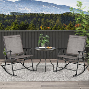 Set of 2 Folding Rocking Chair for Outdoor Patio with Breathable Seat Fabric