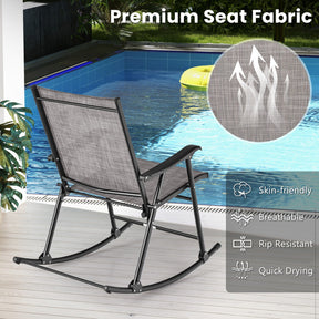 Set of 2 Folding Rocking Chair for Outdoor Patio with Breathable Seat Fabric