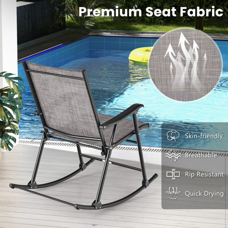 Set of 2 Folding Rocking Chair for Outdoor Patio with Breathable Seat Fabric