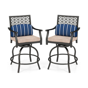 Set of 2 Outdoor Patio Bar Height Chair with Soft Cushions