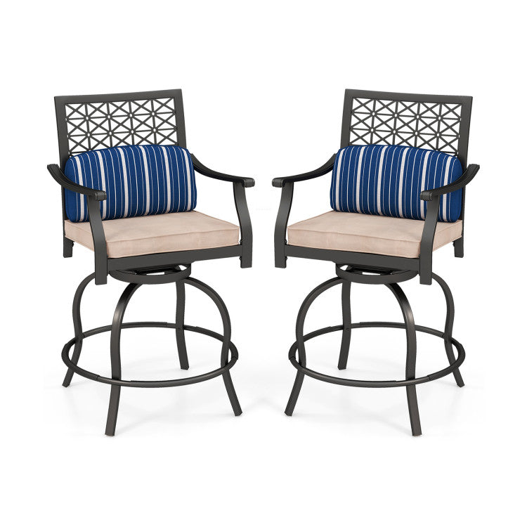 Set of 2 Outdoor Patio Bar Height Chair with Soft Cushions