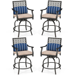 Set of 2 Outdoor Patio Bar Height Chair with Soft Cushions