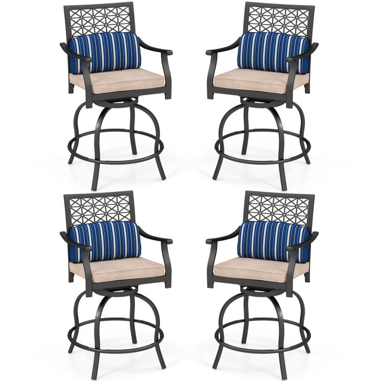 Set of 2 Outdoor Patio Bar Height Chair with Soft Cushions