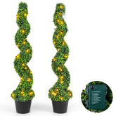 Set of 2 Pre-Lit Artificial Boxwood Spiral Topiary Tree with 100 LED Lights and 8 Lighting Modes