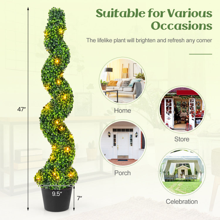 Set of 2 Pre-Lit Artificial Boxwood Spiral Topiary Tree with 100 LED Lights and 8 Lighting Modes